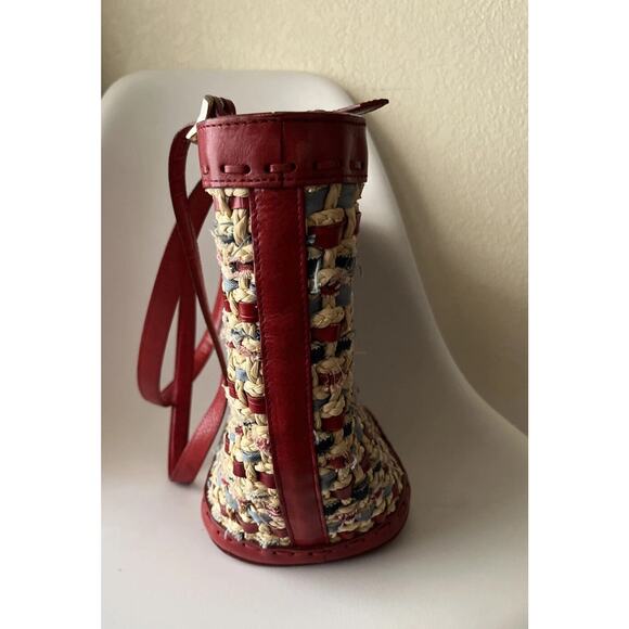 BRIGHTON Woven Red Leather Trim Tote Bag Heart Charm Paisley America RWB USA - Picture 6 of 16